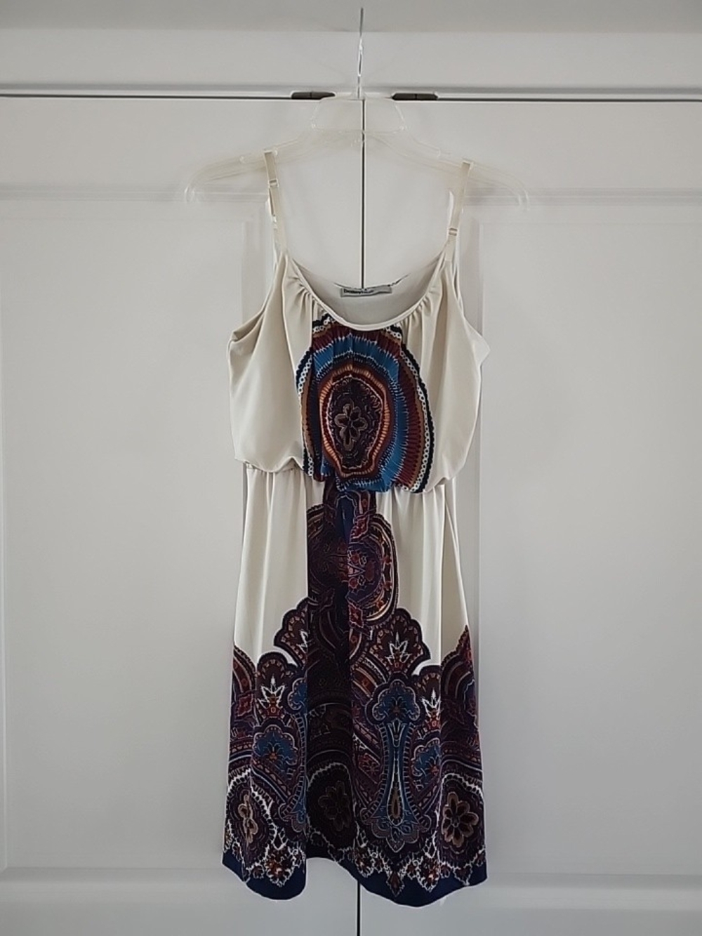 Cream Printed Spaghetti-Strap Summer Dress